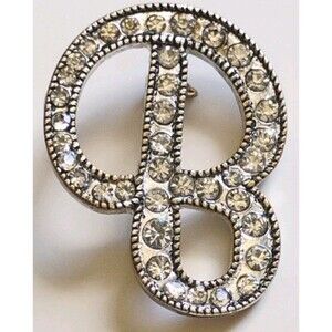 Vintage Silver Tone Letter B Initial Brooch Pin Rhinestone Monogram Jewelry